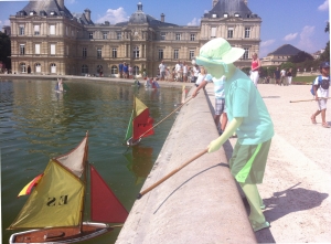 Little Boo sailing boats in Luxembourg Gardens, Paris.
